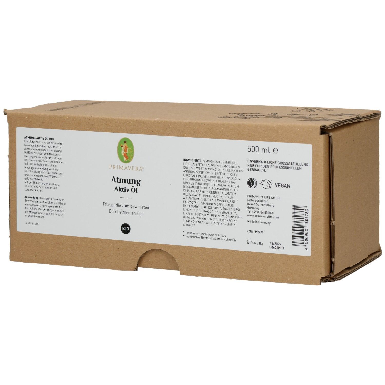 Atmung Aktiv Öl Bio Massageöl 500 ml Körperpflege