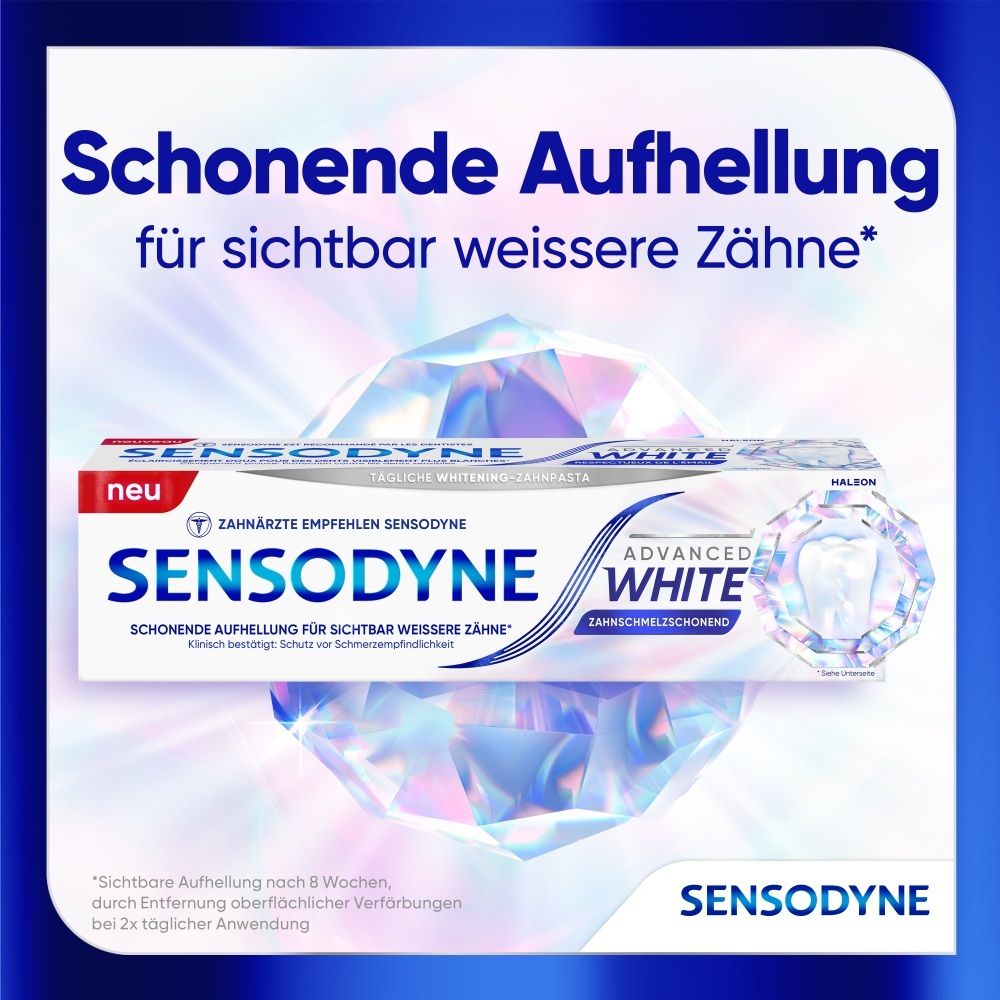 Sensodyne Advanced White Zahnpasta für sichtbar weißere Zähne, zahnschmelzschonend.