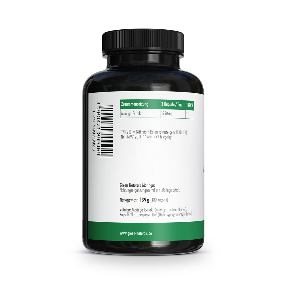 Rückseite der schwarzen Flasche. Etikett mit Informationen zu Inhaltsstoffen und Nährwerten.