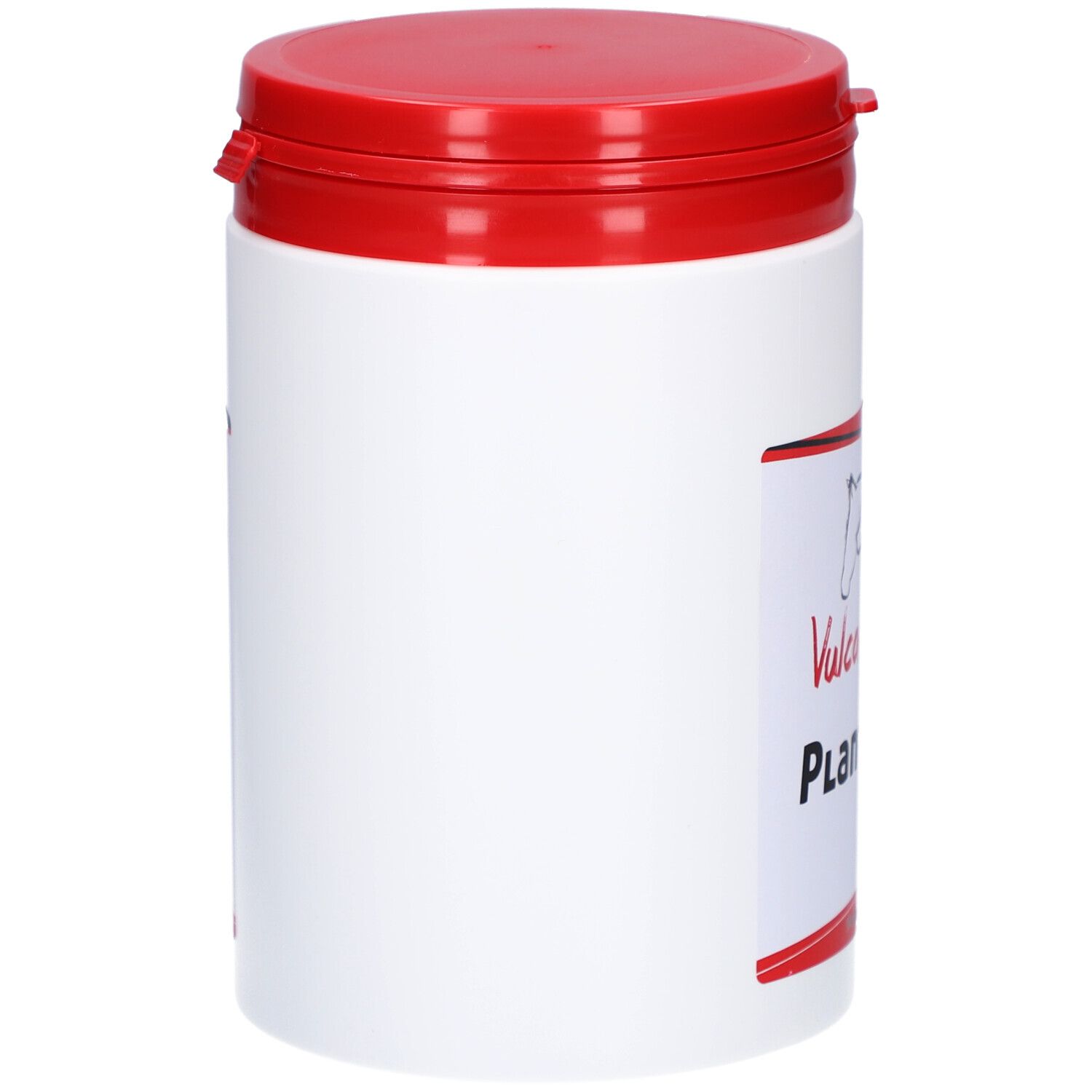 Weiße Dose mit rotem Deckel. Seite mit Etikett und roter Zierlinie. Produktname nicht lesbar.