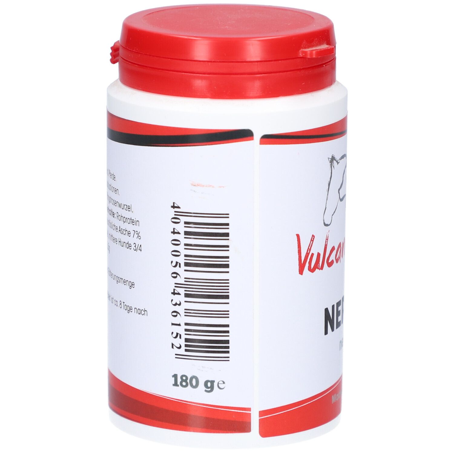 Rückseite der Dose. Barcode und Inhaltsangaben. Gewicht: 180 g.