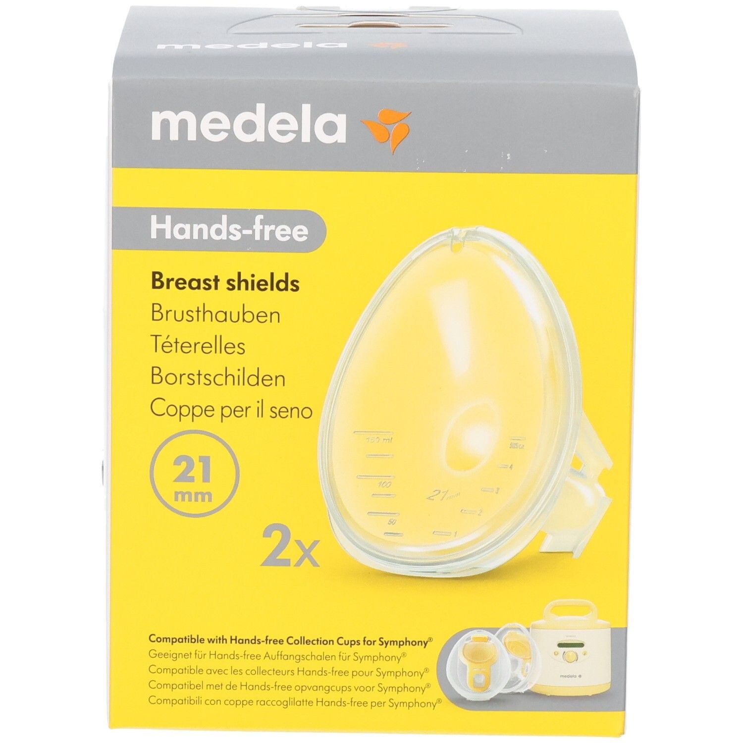 Medela Hands-free Brusthauben 21 mm, 2 Stück im Karton. Kompatibel mit Symphony Kollektionstassen.