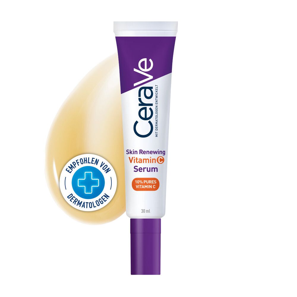Lila Tube CeraVe Skin Renewing Vitamin C Serum. 30 ml. Empfohlen von Dermatologen.