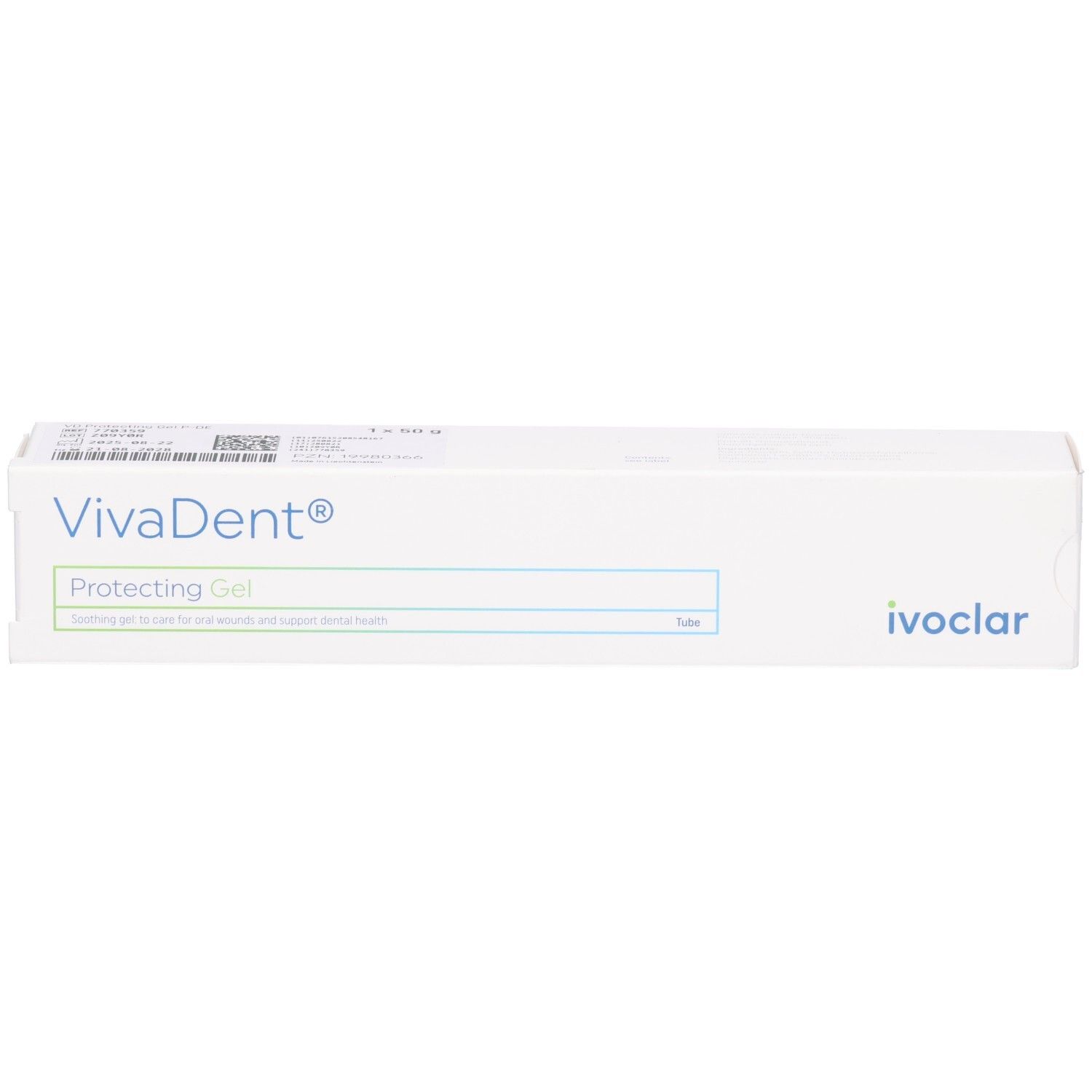 Weiße Verpackung mit VivaDent Protecting Gel und Firmenlogo Ivocar.