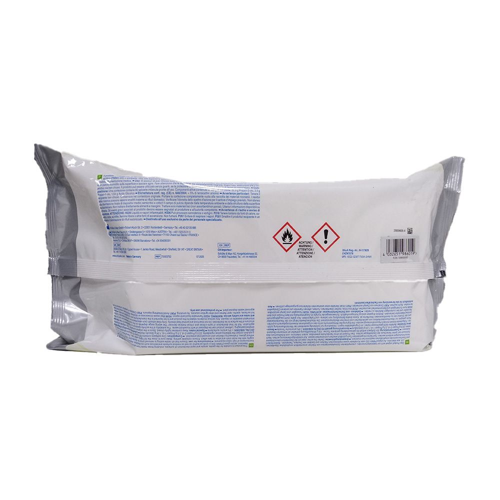 Rückseite der Verpackung. Text in mehreren Sprachen. Gefahrensymbole: Flamme, Ausrufezeichen. Barcode.