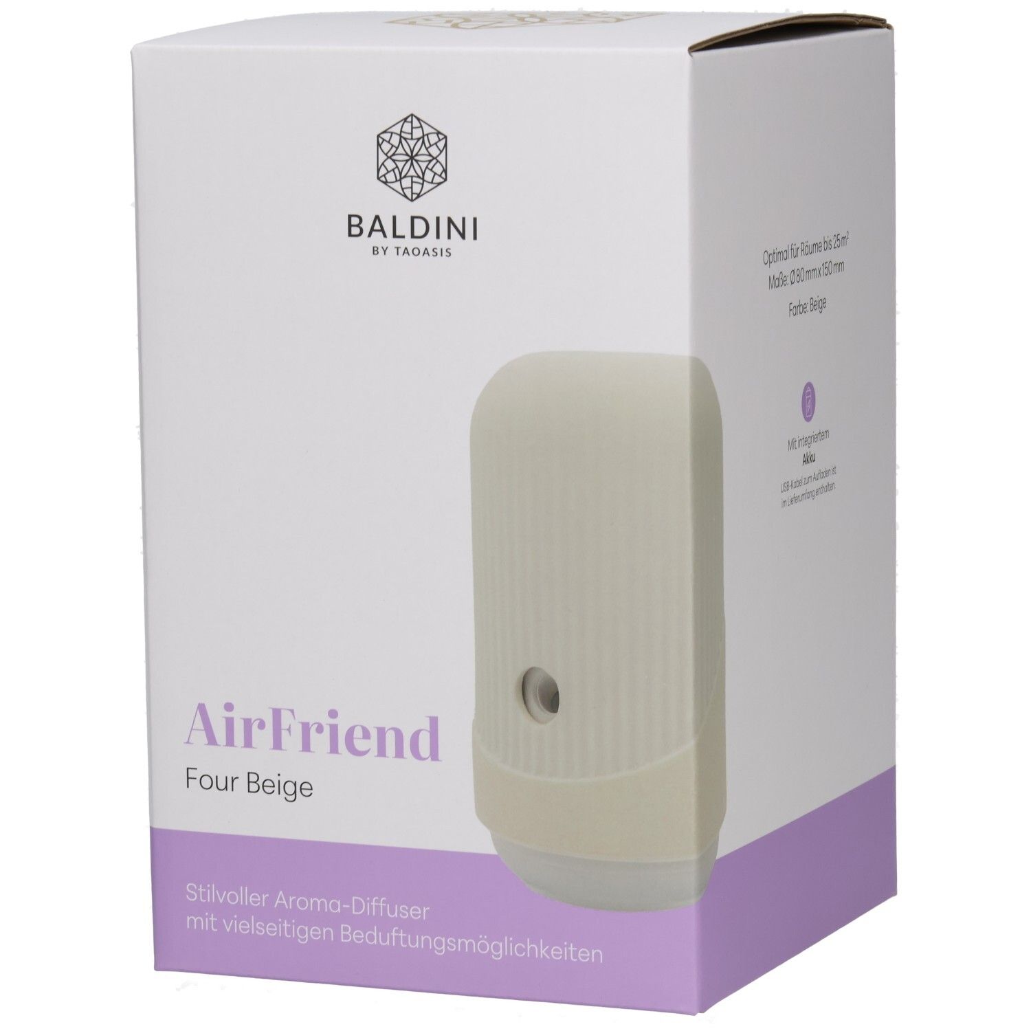 Verpackung des BALDINI AirFriend Four Aroma-Diffusers in Beige.