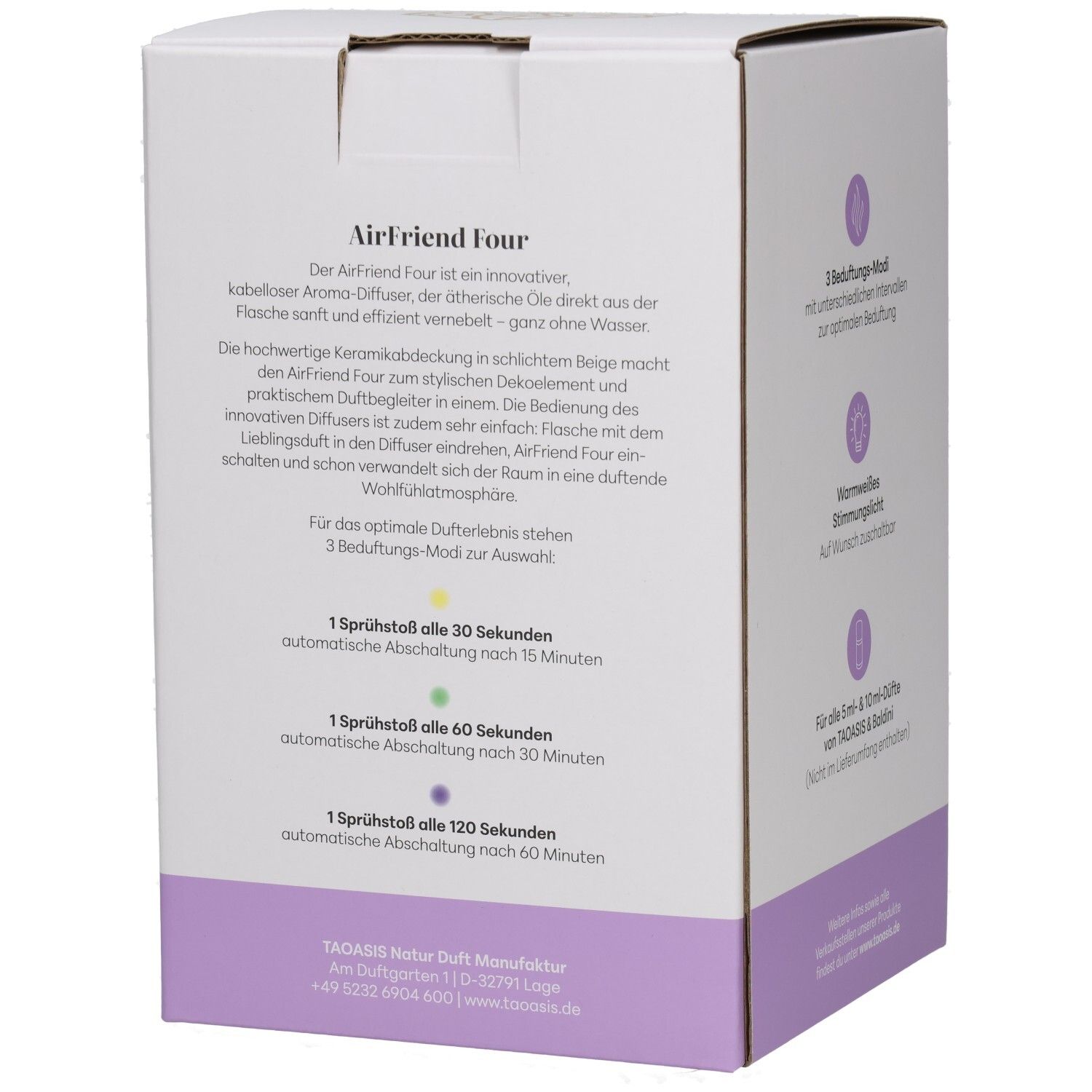 Seite der BALDINI AirFriend Four Verpackung mit detaillierter Produktbeschreibung.