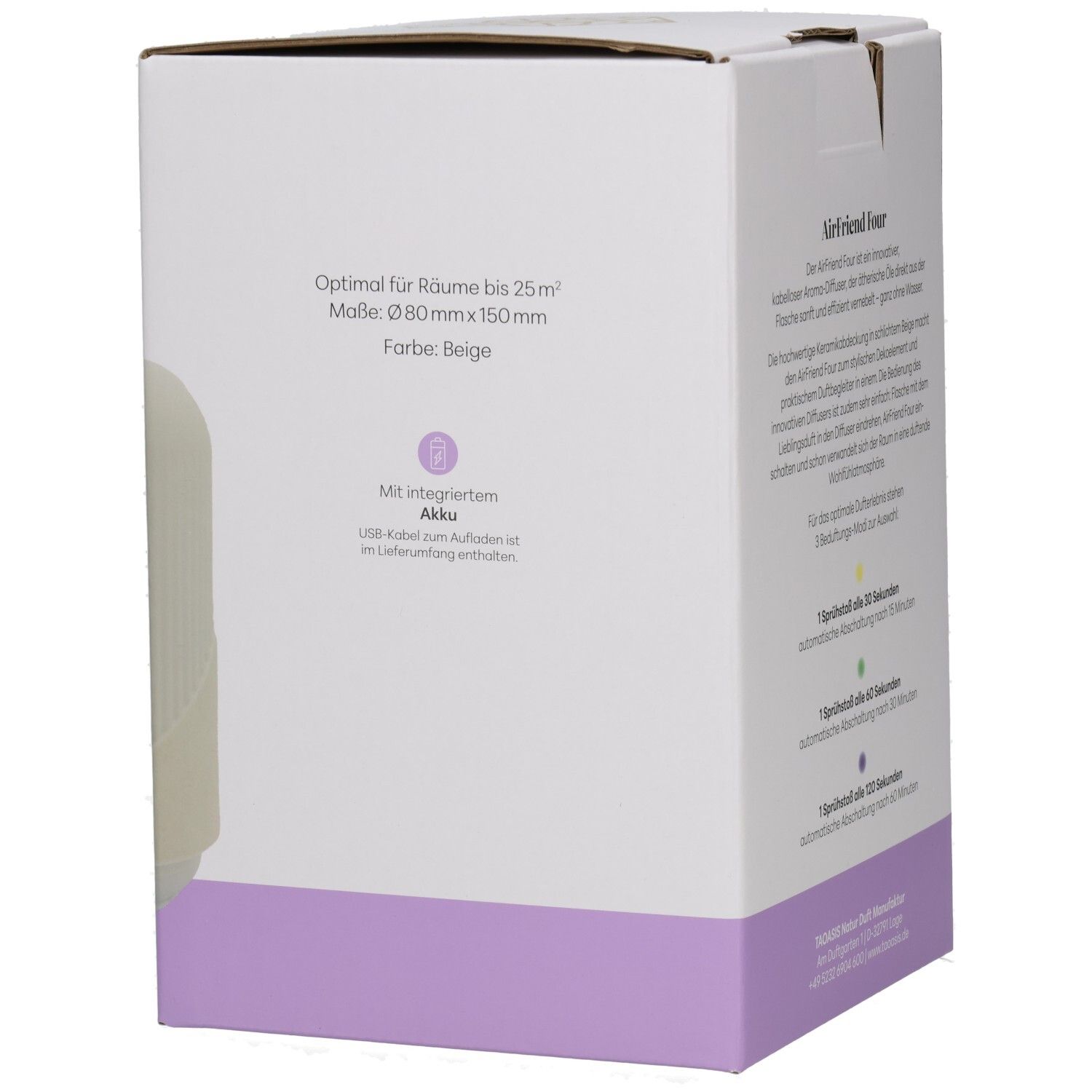 Seite der BALDINI AirFriend Four Verpackung mit technischen Details und Farbe.