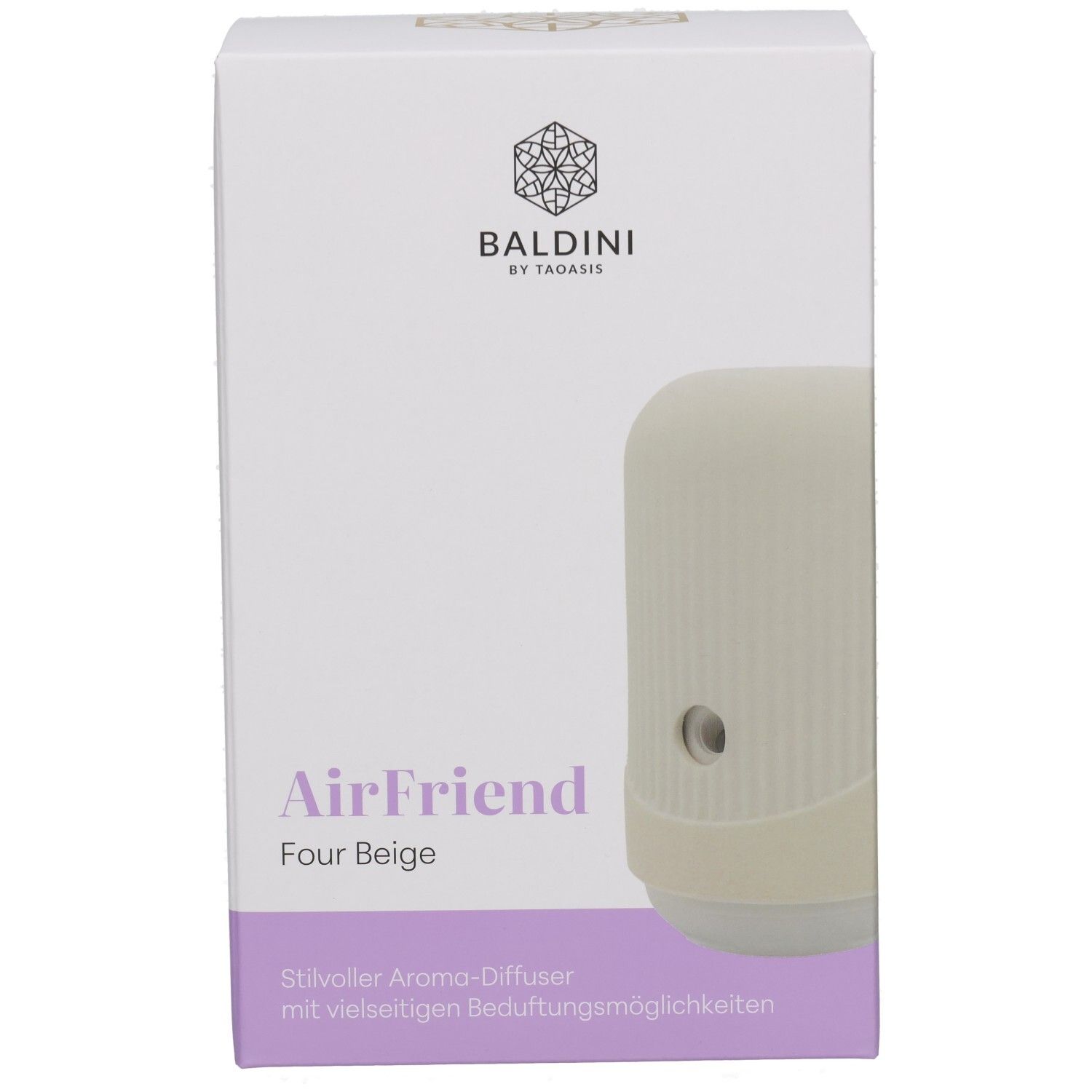 Vorderseite der BALDINI AirFriend Four Verpackung mit Produktabbildung.