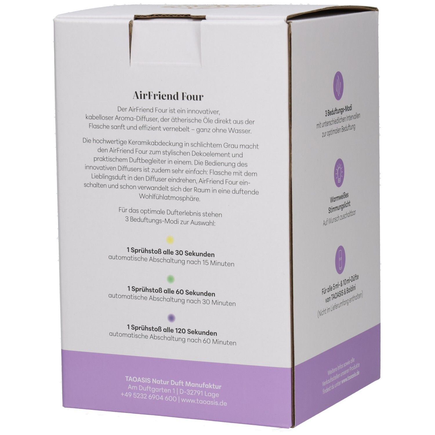 Seitenansicht der BALDINI AirFriend Four Verpackung mit Produktbeschreibung.