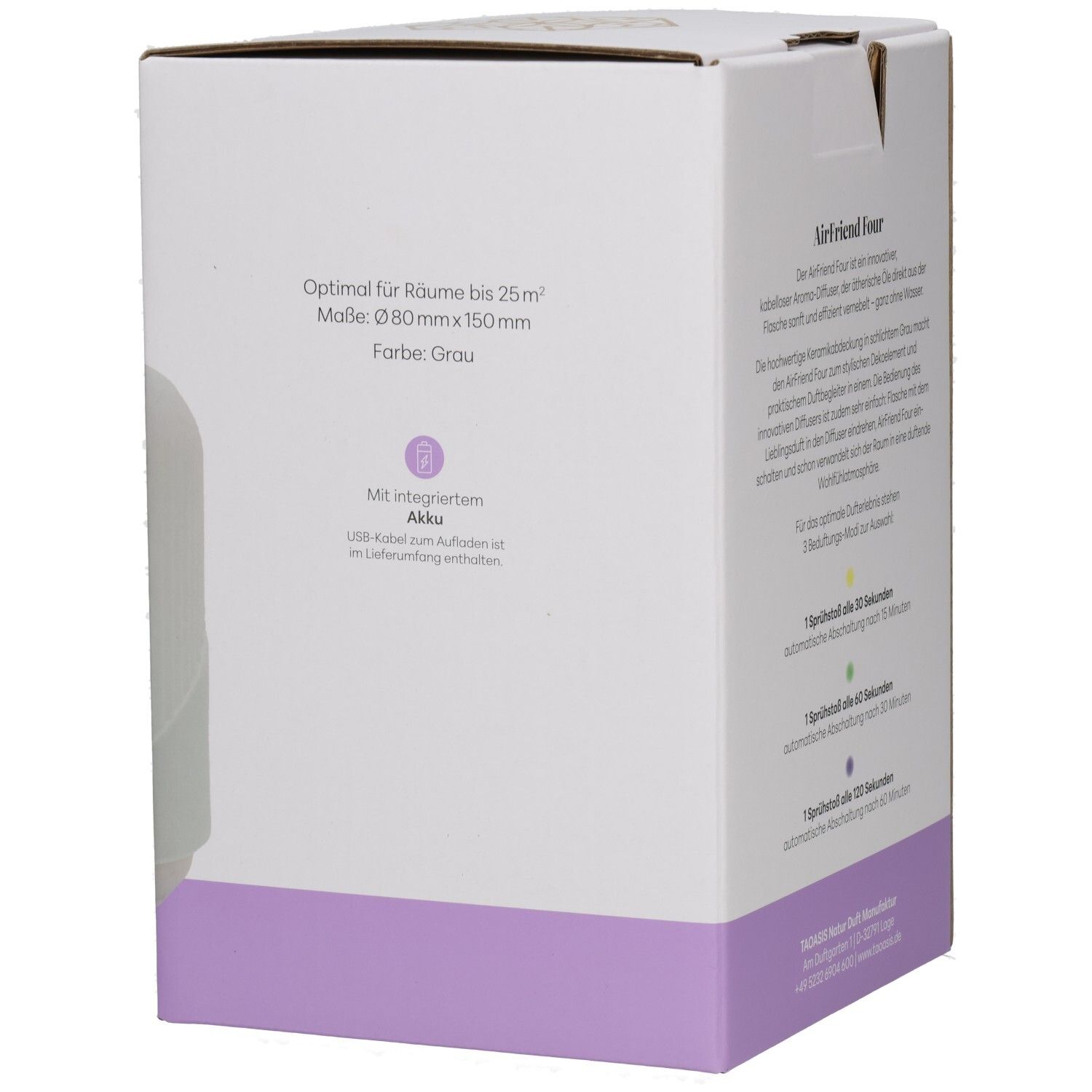 Seitenansicht der BALDINI AirFriend Four Verpackung mit technischen Details.
