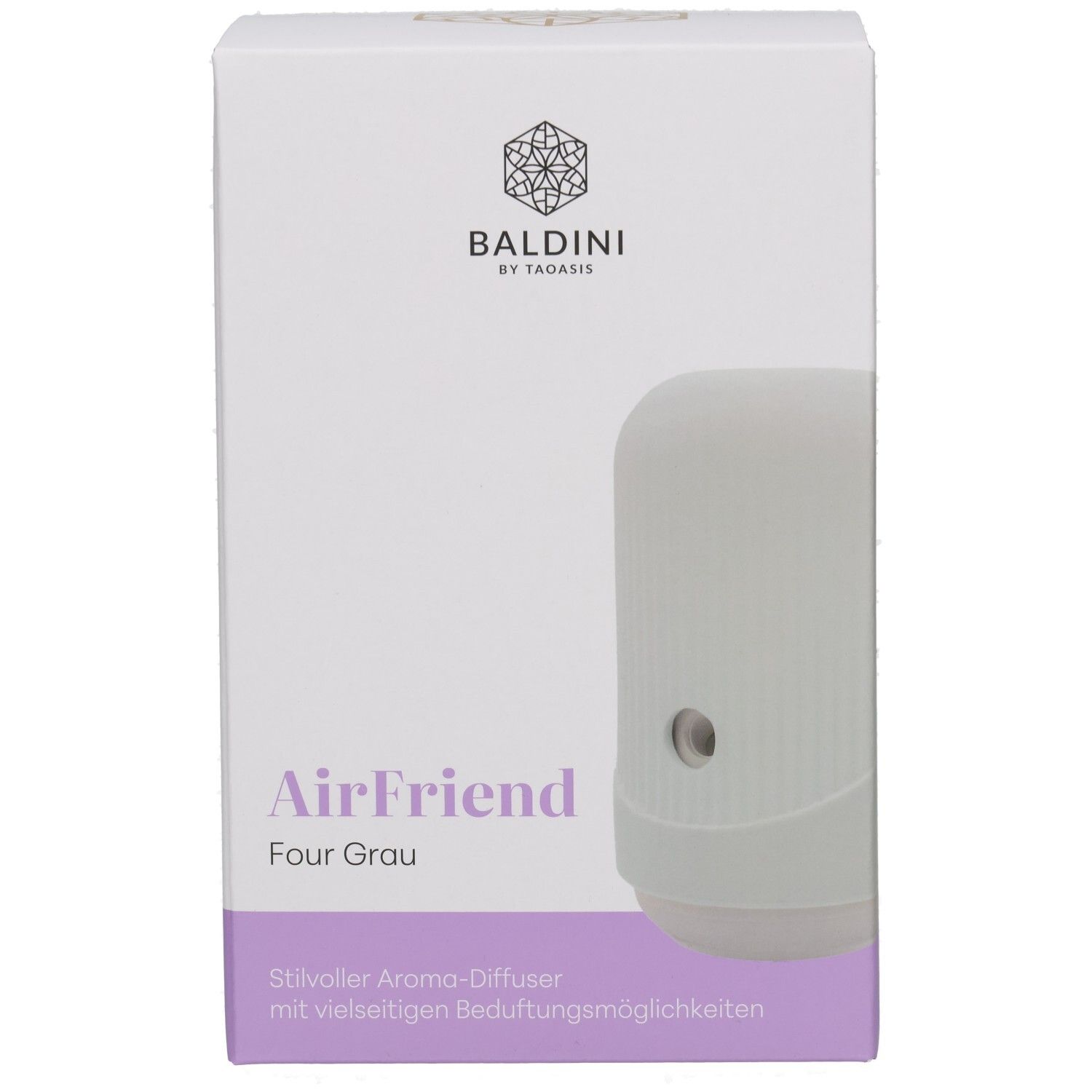Vorderseite der BALDINI AirFriend Four Verpackung mit Produktabbildung.