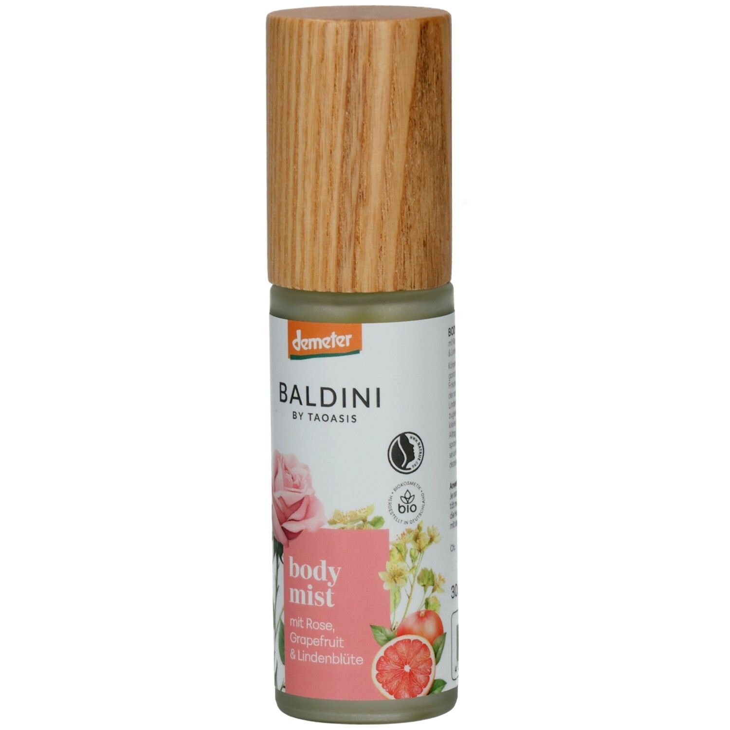 BALDINI Body Mist mit Rose, Grapefruit & Lindenblüte, Demeter-Siegel und Bio-Siegel.