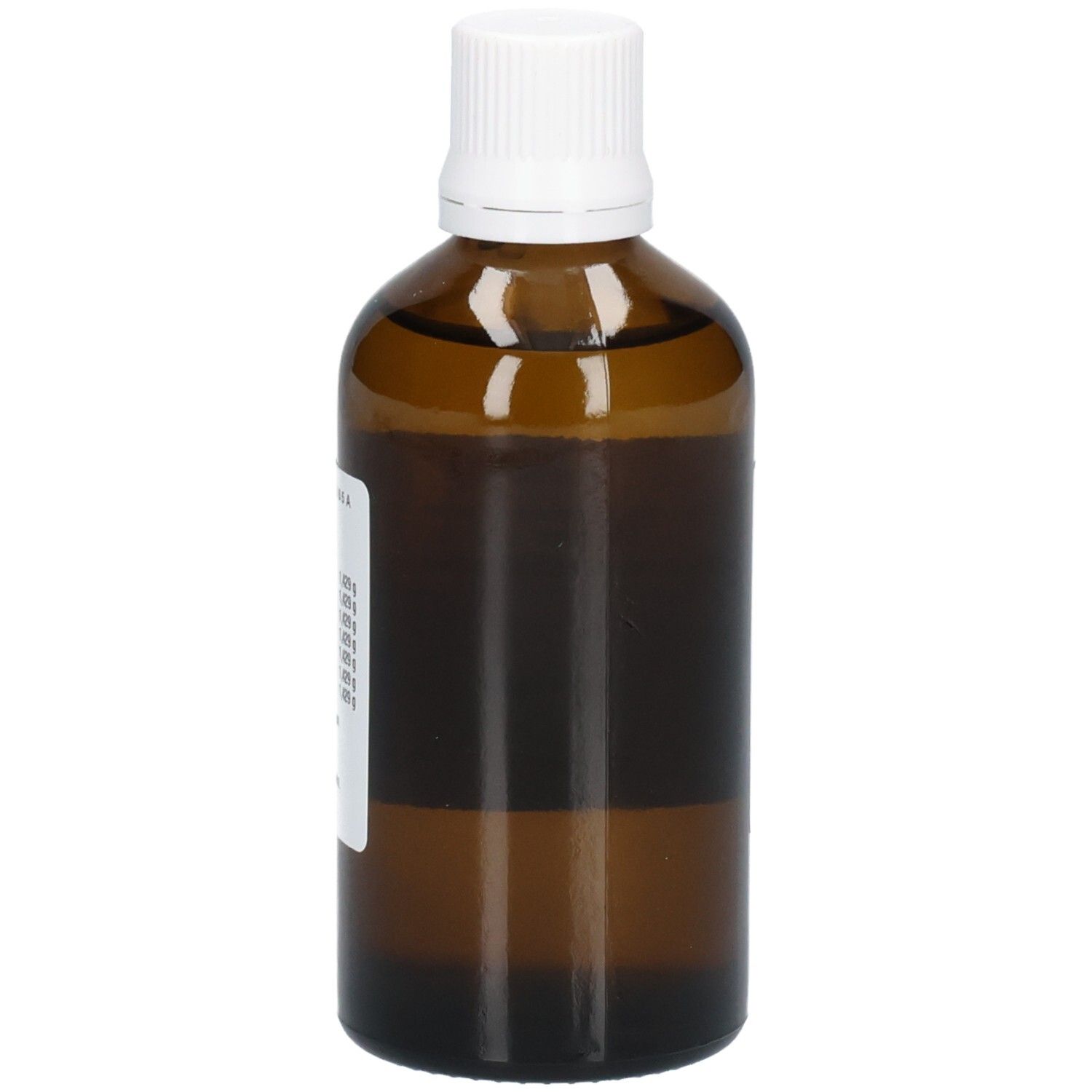 Braune Glasflasche mit weißem Deckel. Keine Etiketten sichtbar. Homöopathisches Arzneimittel.