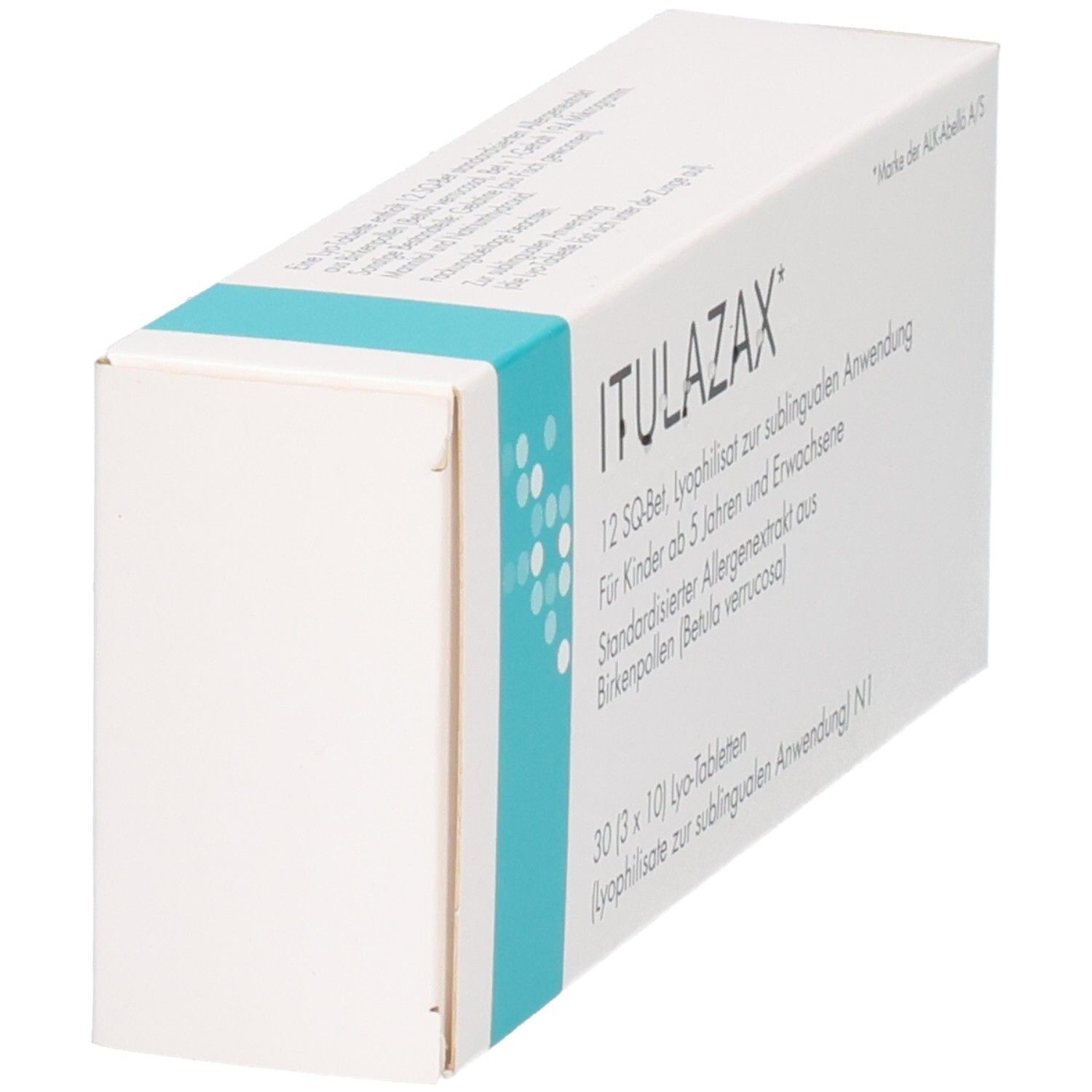 ITULAZAX Karton, Vorderseite mit Produktinformationen und blauen Akzenten.