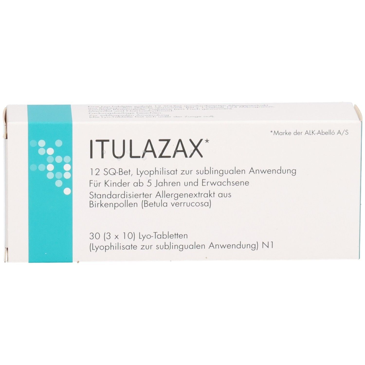 ITULAZAX Karton, Vorderseite mit Produktnamen, Dosierung und Inhaltsangabe.
