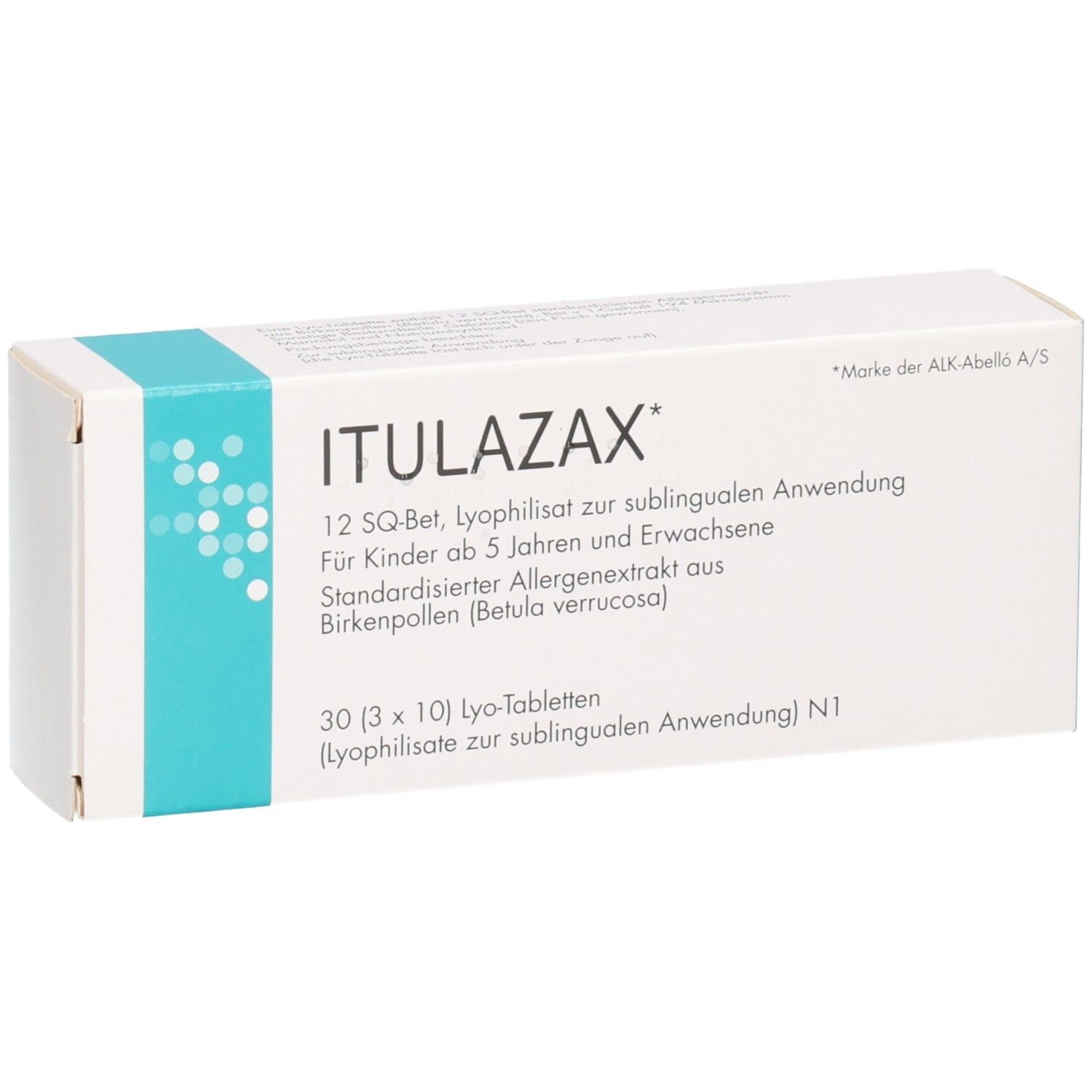 ITULAZAX Karton, Vorderseite mit Produktnamen, Dosierung und Inhaltsangabe.