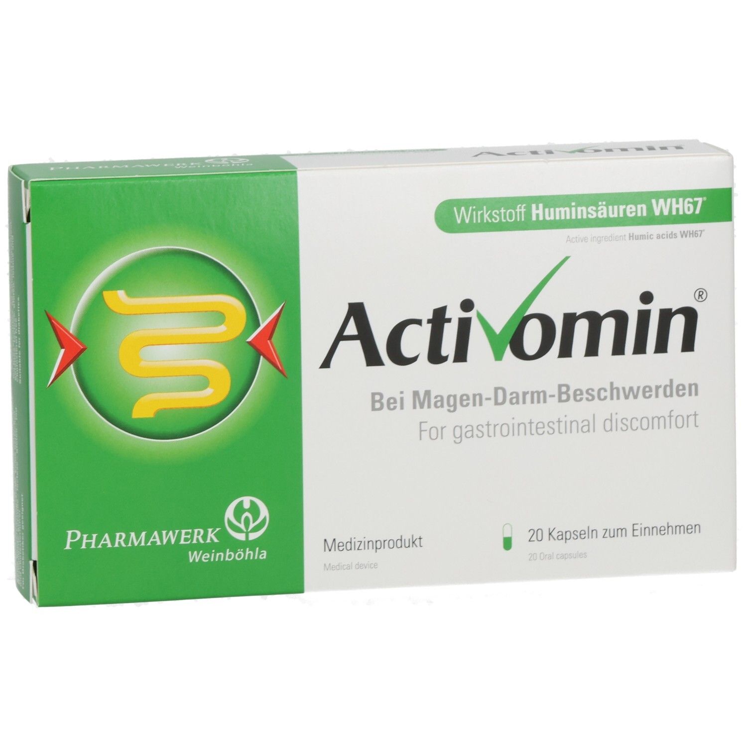 Activomin Kapseln: Medizinprodukt bei Magen-Darm-Beschwerden, 20 Kapseln.