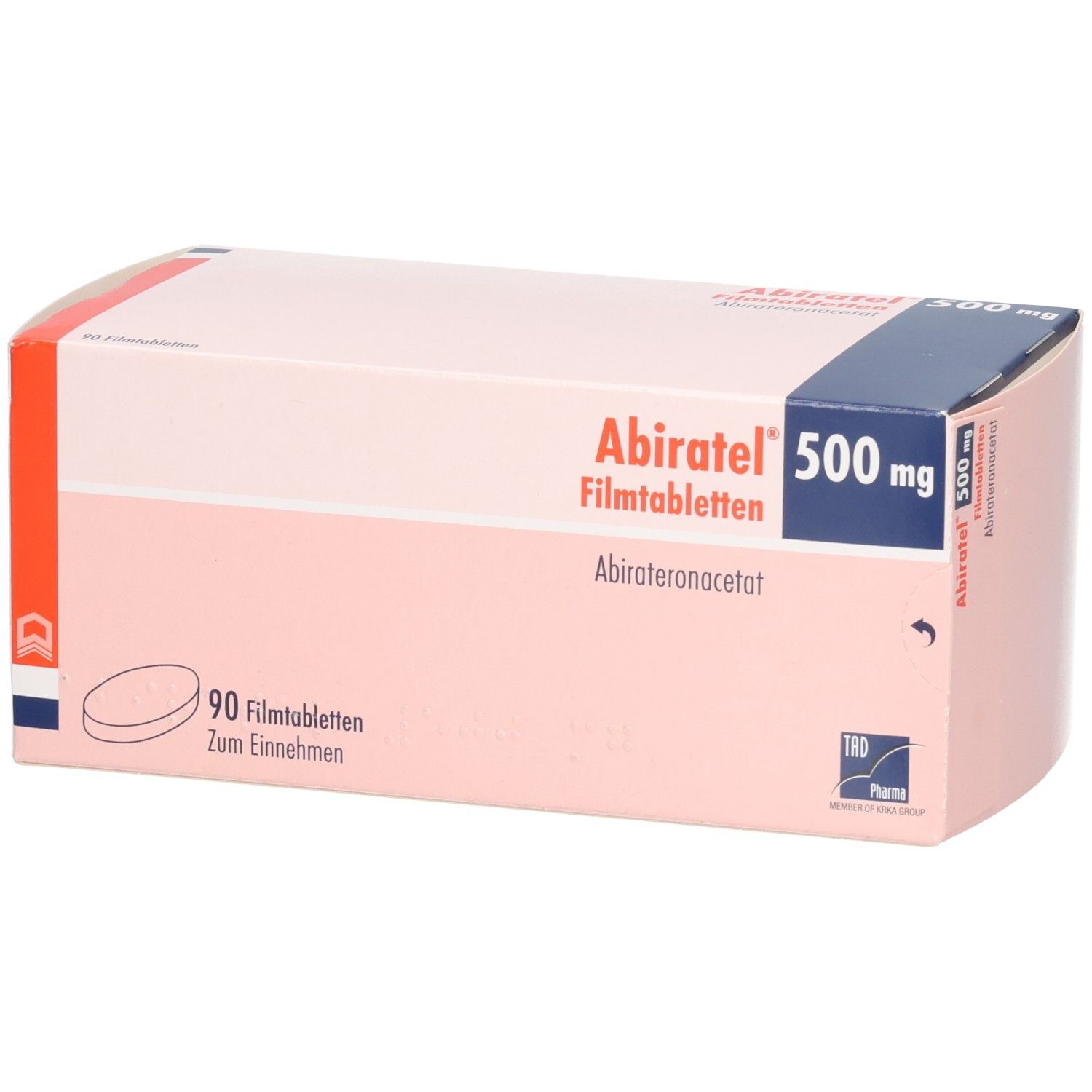 Abiratel 500 mg Filmtabletten Schachtel, 90 Tabletten.