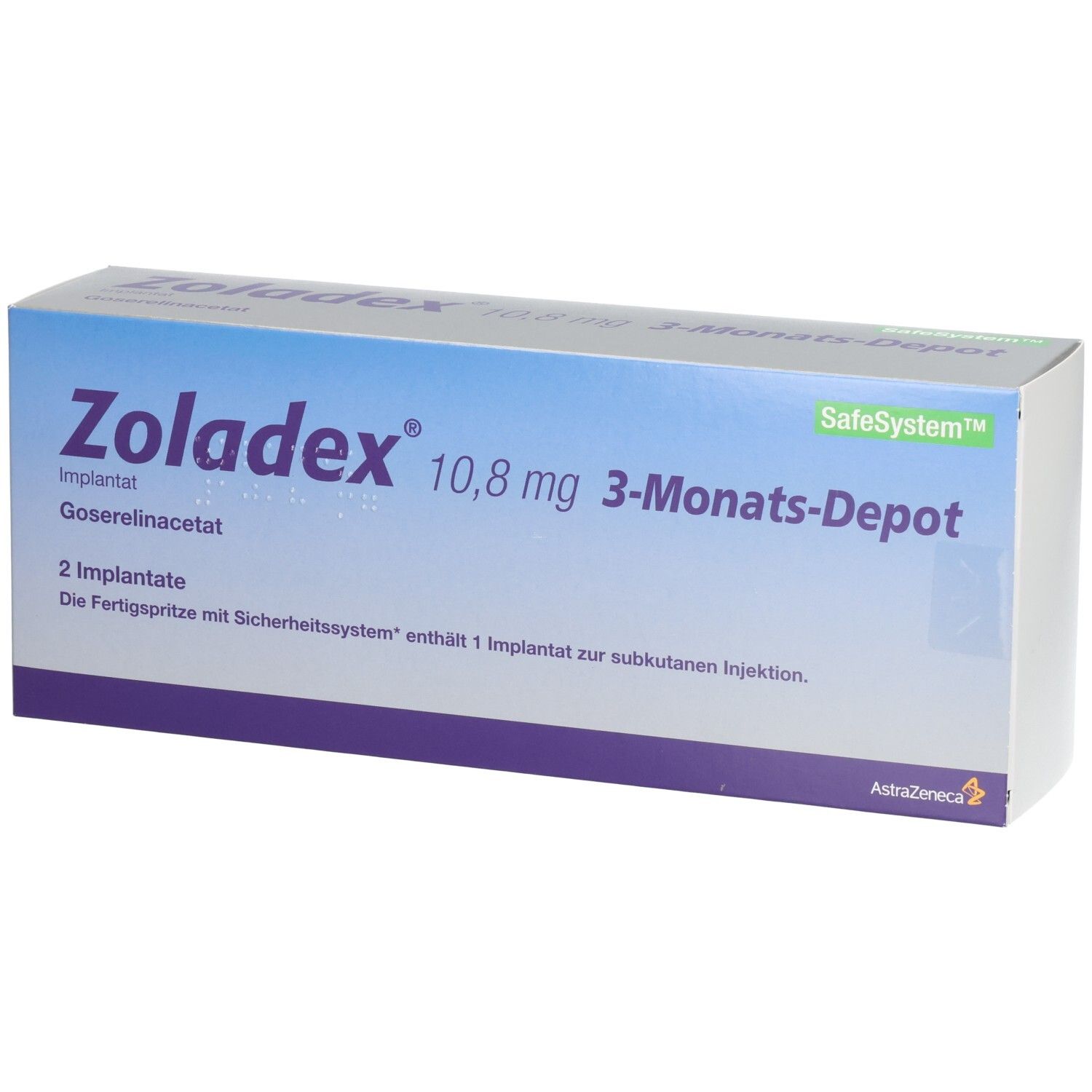 Zoladex 10,8 mg 3-Monats-Depot Implantat Packung mit 2 Implantaten.