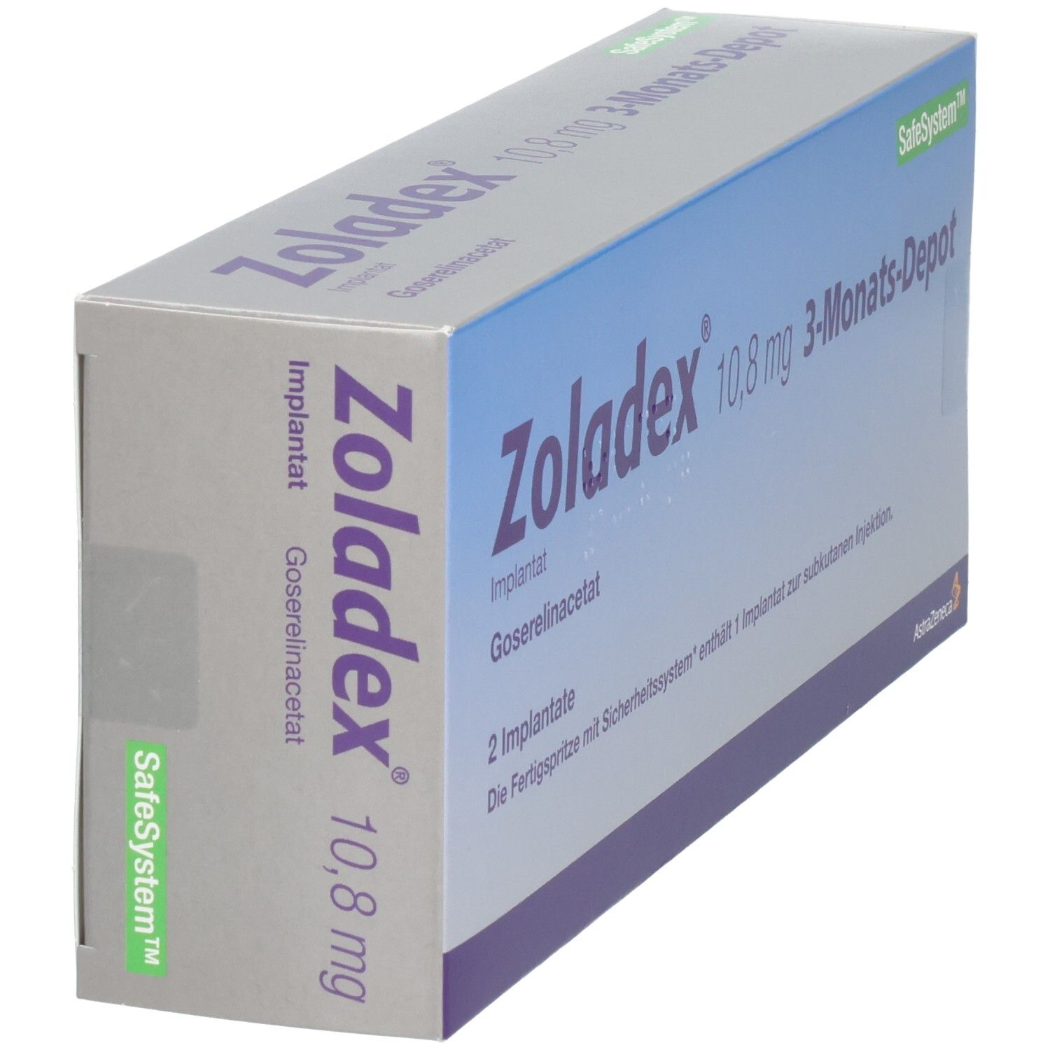 Zoladex 10,8 mg 3-Monats-Depot Implantat Packung mit 2 Implantaten.