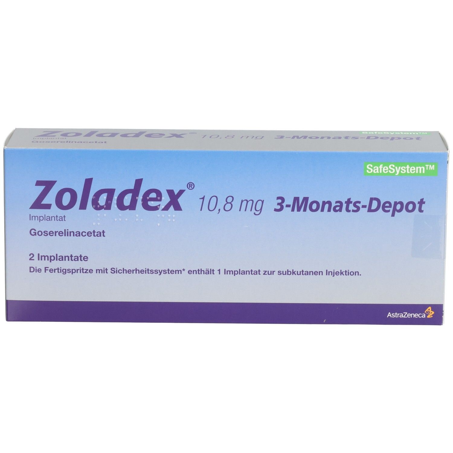 Zoladex 10,8 mg 3-Monats-Depot Implantat Packung mit 2 Implantaten.