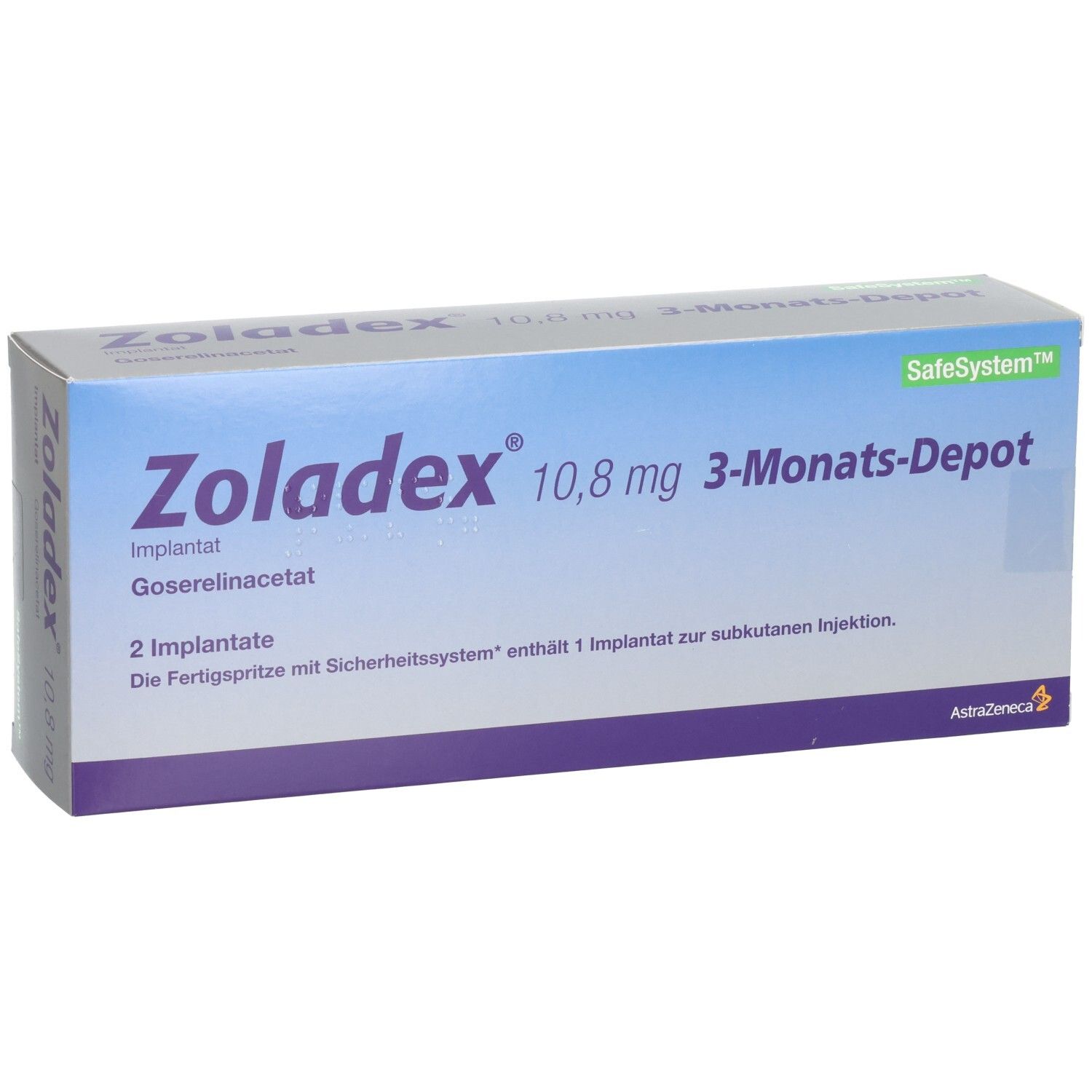 Zoladex 10,8 mg 3-Monats-Depot Implantat Packung mit 2 Implantaten.