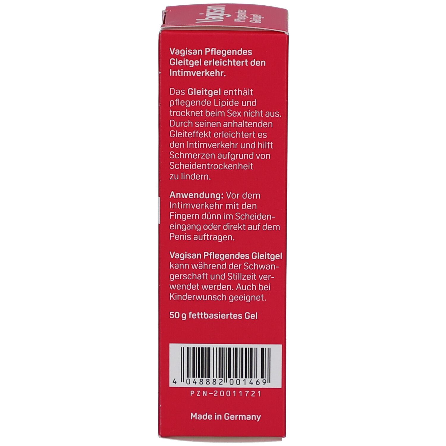 Rückseite der Schachtel. Text in deutscher Sprache. Produktinformationen, Anwendung, Herstellerinformationen.