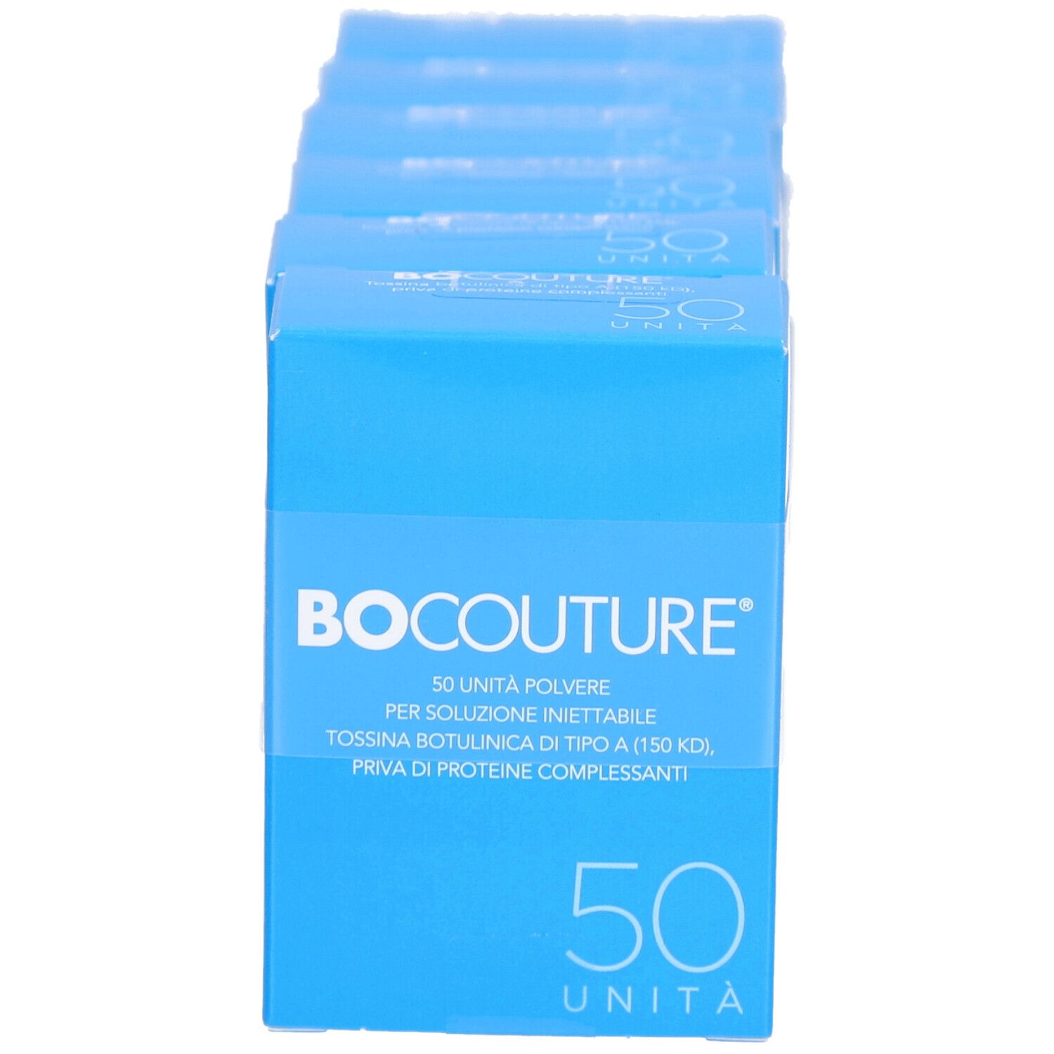 Blaue Kartons mit BOCOUTURE-Aufdruck und 50 UNITA.