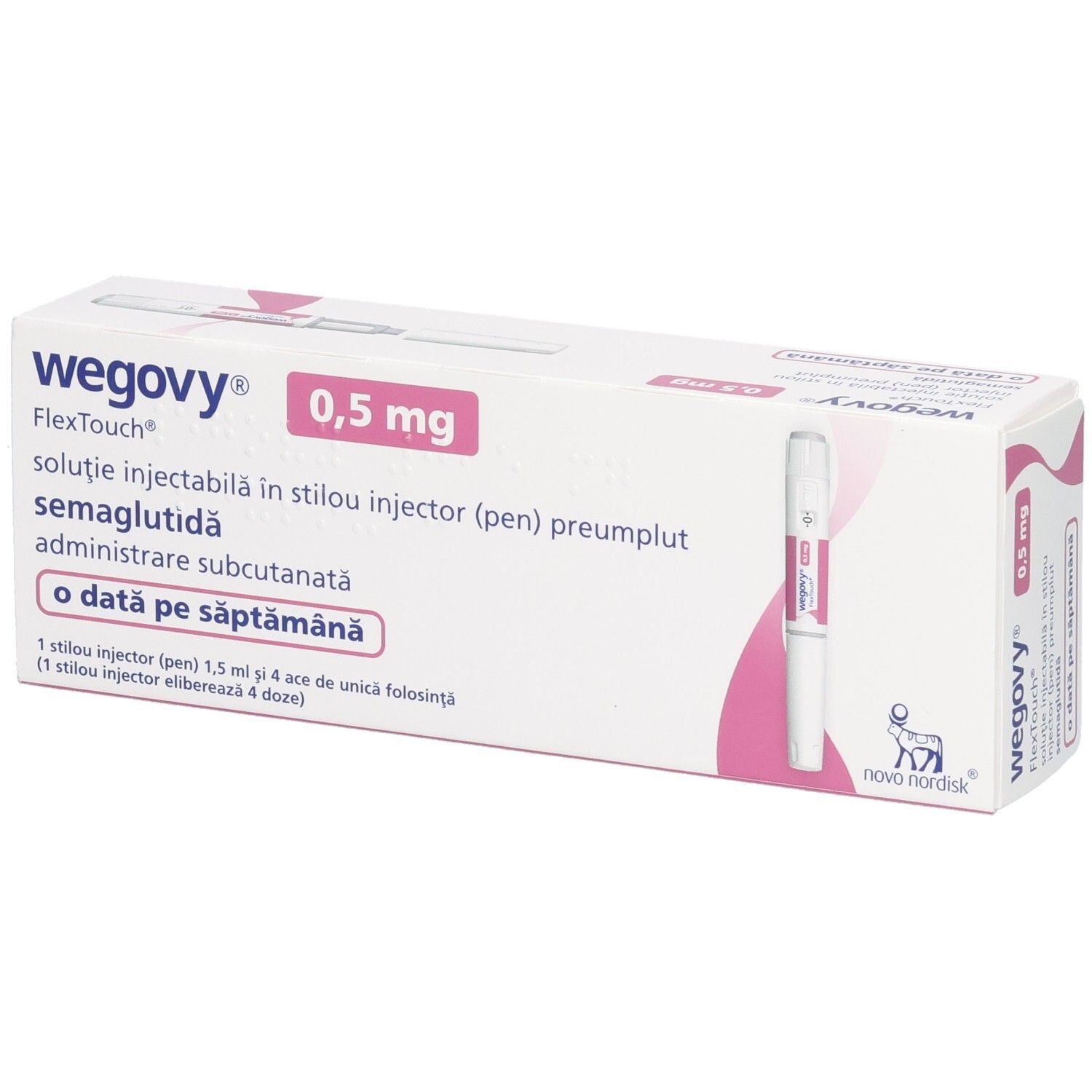 Wegovy 0,5 mg FlexTouch Fertigpen-Packung mit Abbildung eines Pens.