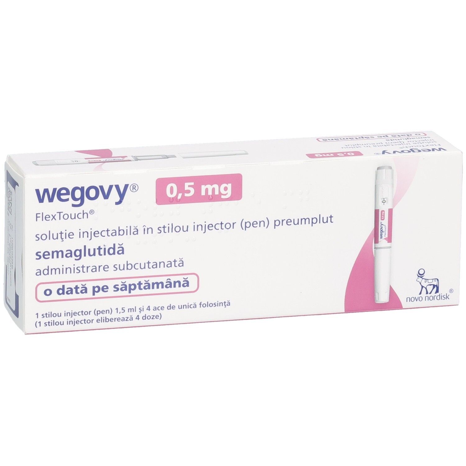 Wegovy 0,5 mg FlexTouch Fertigpen-Packung mit Abbildung eines Pens.
