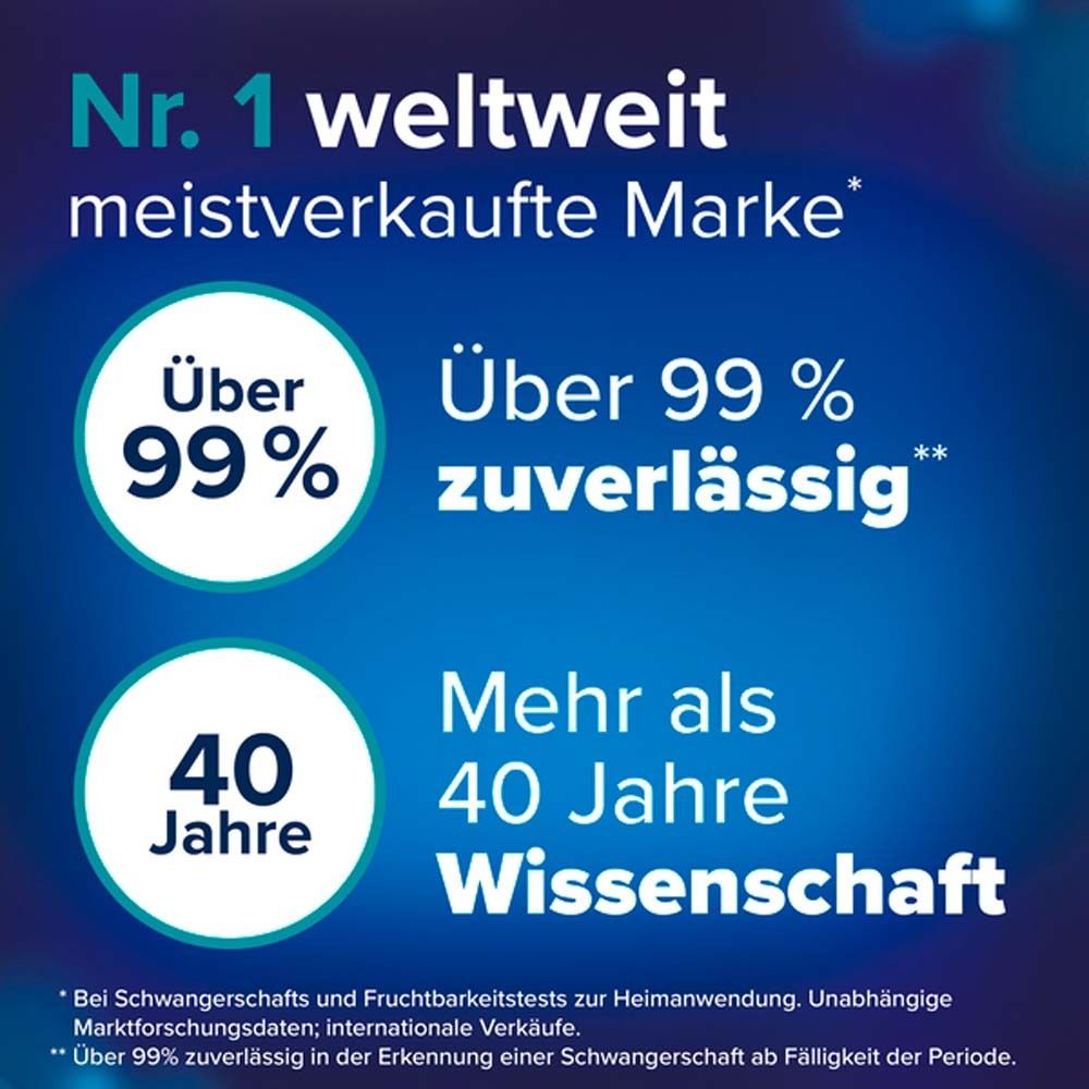 Text auf blauem Hintergrund: Nr. 1 weltweit meistverkaufte Marke. Über 99% zuverlässig. Mehr als 40 Jahre Wissenschaft.