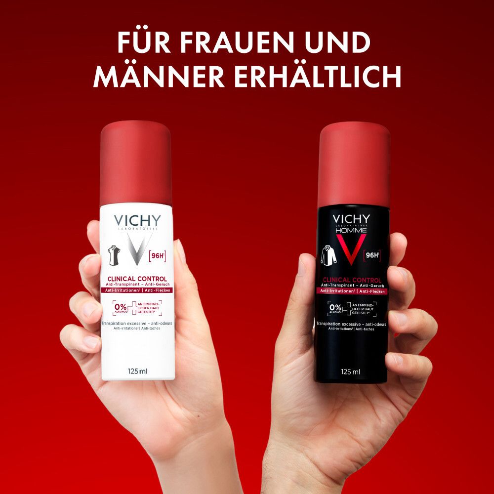 Vichy Homme Deo Spray. Schwarze Sprühflasche mit rotem Deckel. 125 ml.