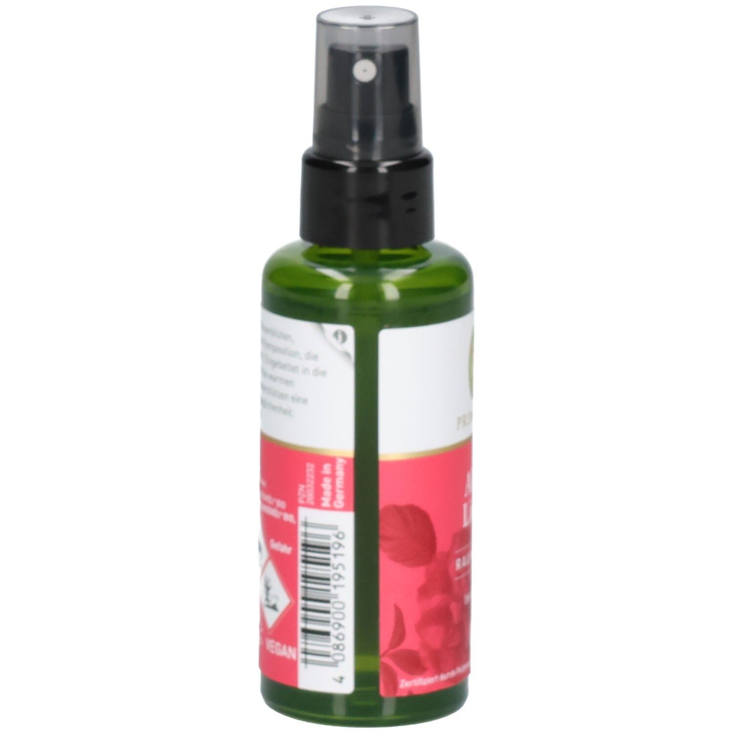 Rückseite des PRIMAVERA Alles Liebe Raumspray bio* mit Etikett und Barcode.