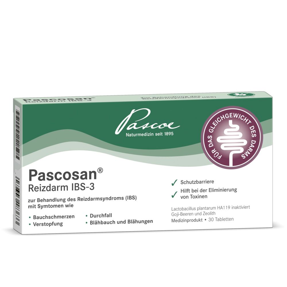 Pascosan Reizdarm IBS-3 Karton mit 30 Tabletten.