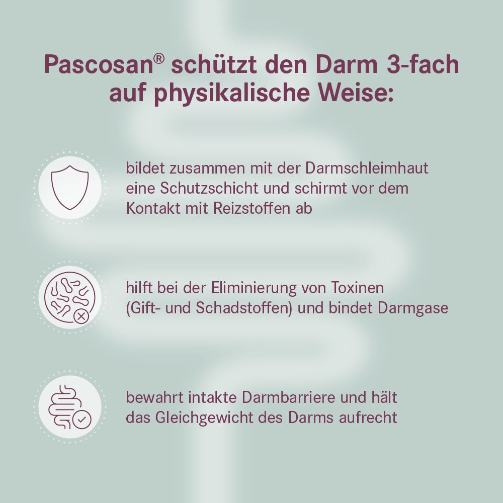 Pascosan schützt den Darm 3-fach auf physikalische Weise.