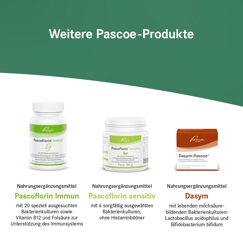 Weitere Pascoe-Produkte: Pascoflorin Immun, Pascoflorin sensitiv, Dasym.