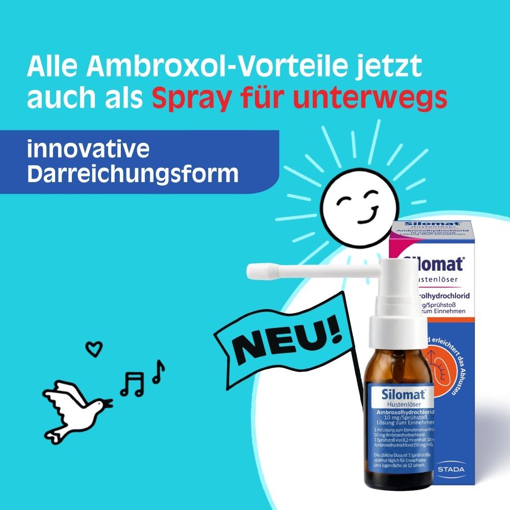 Silomat® Hustenlöser Spray als innovative Darreichungsform für unterwegs.