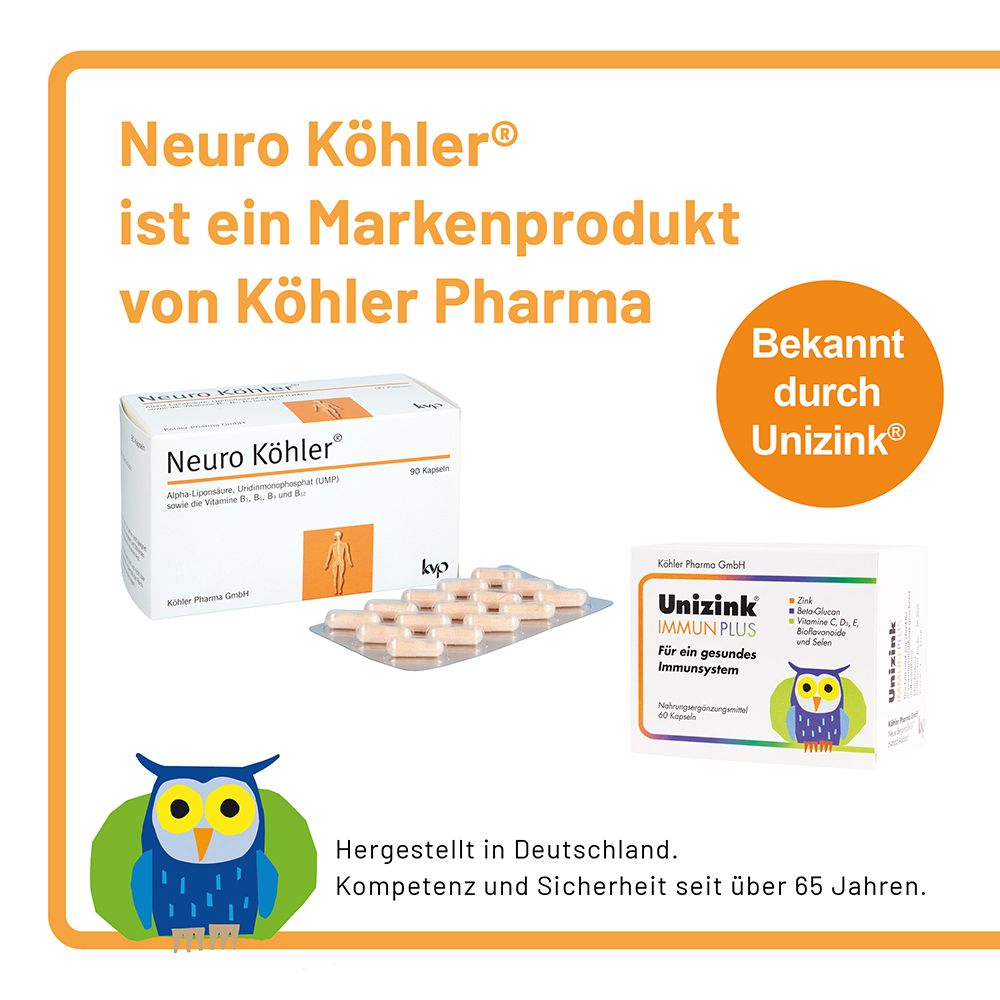 Verpackung Neuro Köhler Kapseln und Unizink Immun Plus von Köhler Pharma.