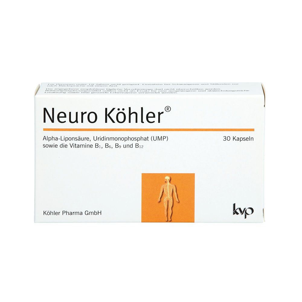 Verpackung Neuro Köhler Kapseln mit Alpha-Liponsäure und B-Vitaminen.