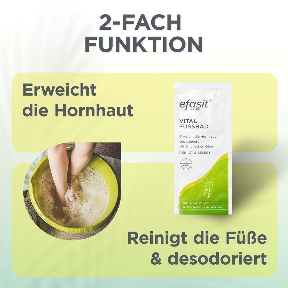 efasit® Vital Fußbad: 2-fache Funktion: Erweicht Hornhaut und reinigt & desodoriert die Füße.