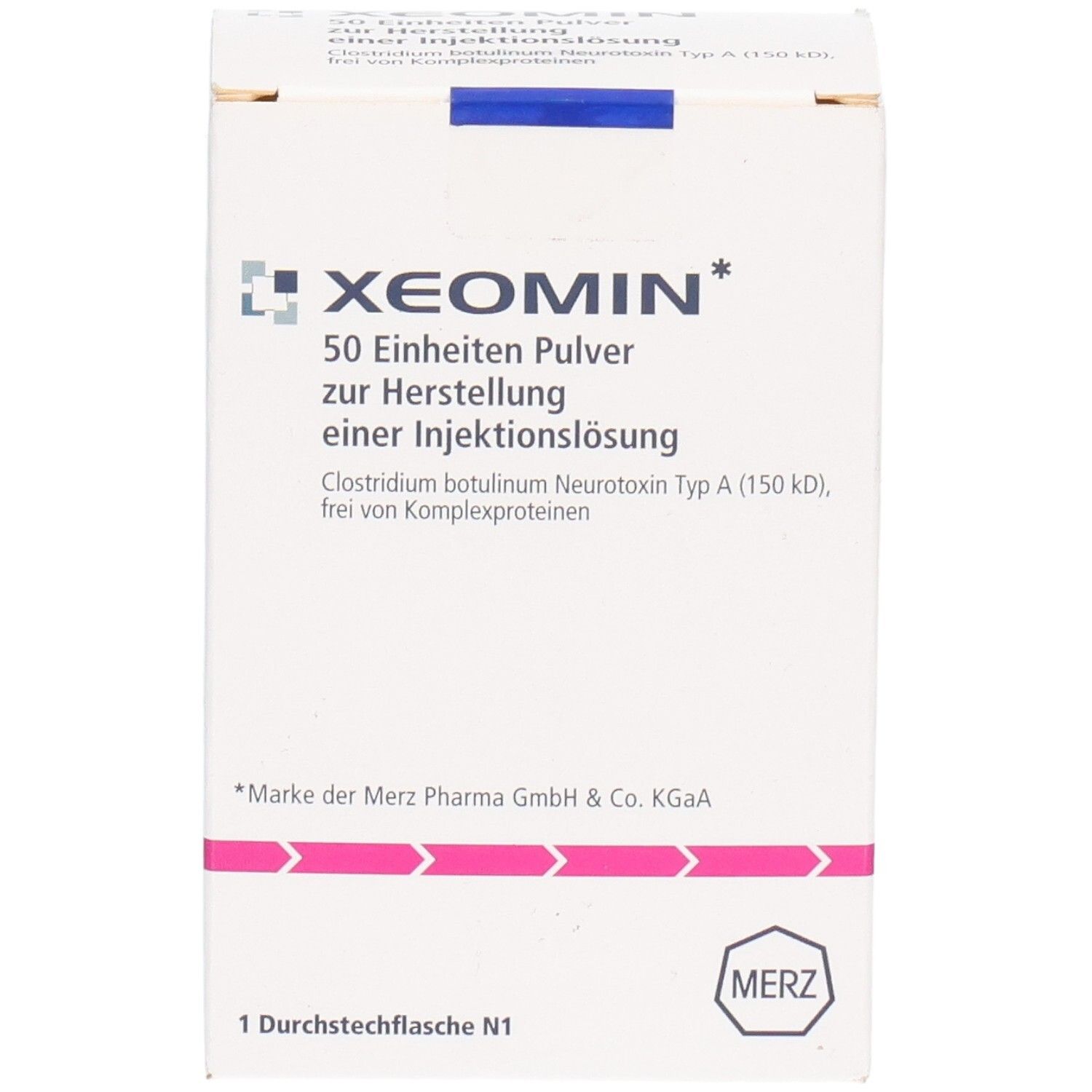 Vorderseite der XEOMIN 50 Einheiten Packung, Pulver zur Herstellung einer Injektionslösung.