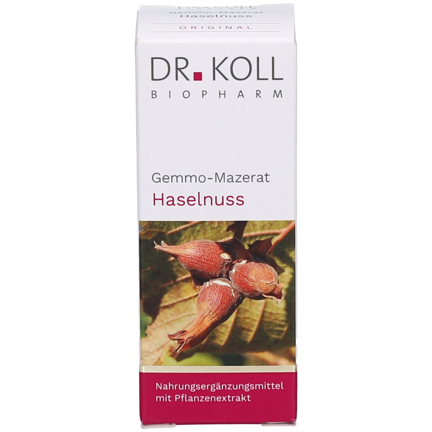 Produktverpackung. Karton mit Produktabbildung, Namen und Marke DR. KOLL.