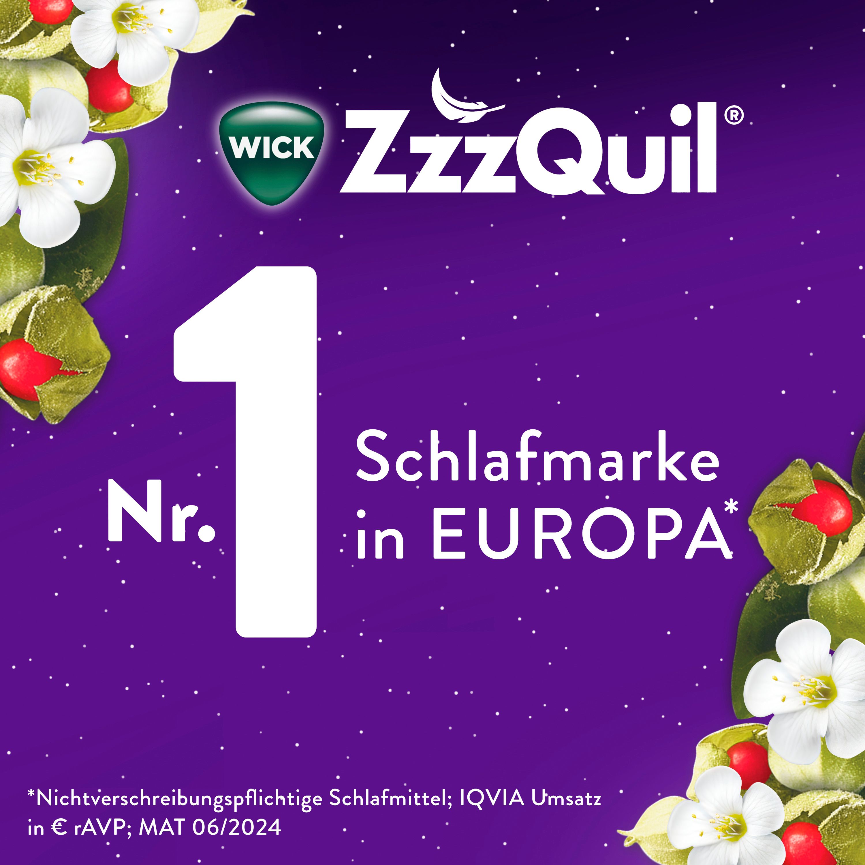 Nr. 1 Schlafmarke in EUROPA*. Text: *Nicht verschreibungspflichtige Schlafmittel; IQVIA Umsatz in € rAVP; MAT 06/2024.