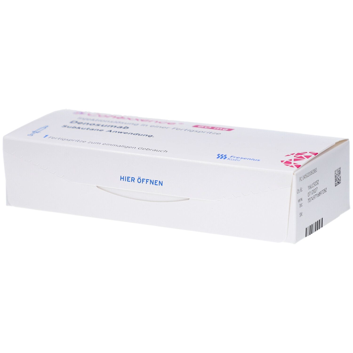 Weiße Produktverpackung mit Text und Logo. Aufschrift: CONEXXENCE 60 mg Inj.-Lösung i.e.Fertigspr. "Hier öffnen".