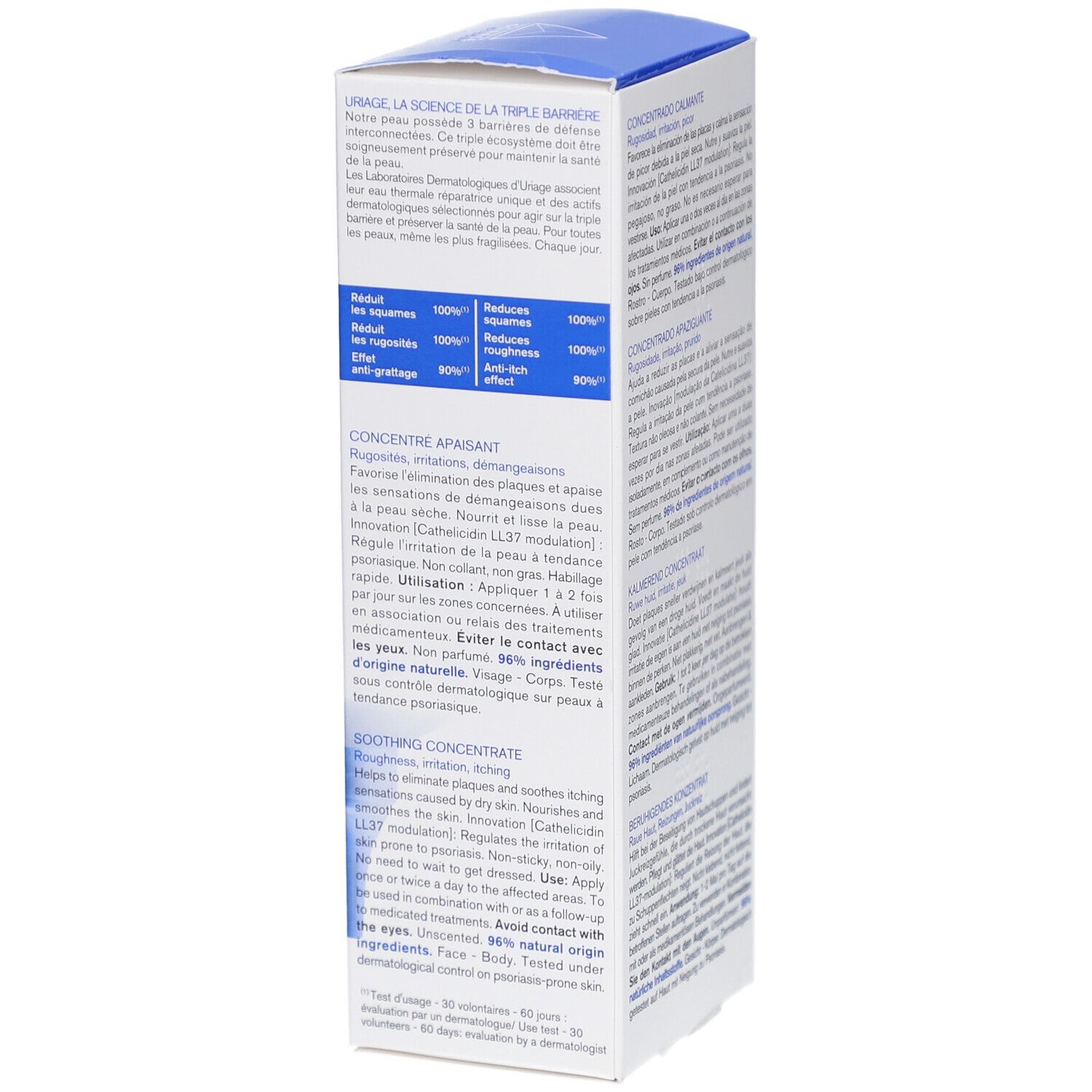 Uriage Xémose PSO Konzentrat. Verpackung mit Text in Französisch, Englisch und Deutsch. 150ml.