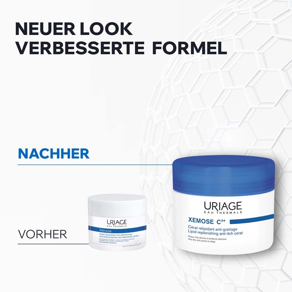 Vorher-Nachher-Vergleich. Kleineres und größeres Tiegel. Uriage Xémose C8+ Cérat.