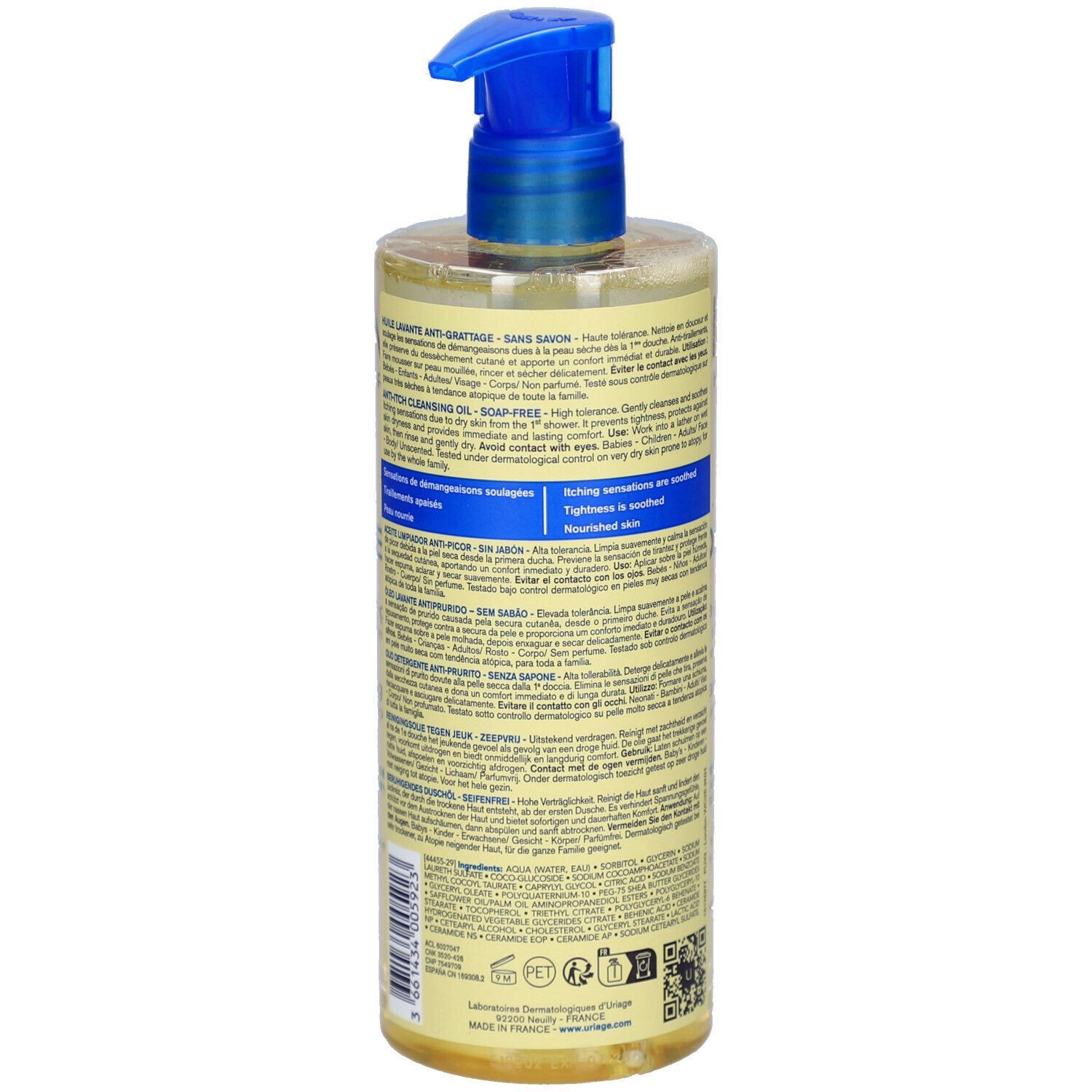 Rückansicht der Uriage Xémose C8+ Flasche. Detaillierte Produktinformationen auf dem Etikett.