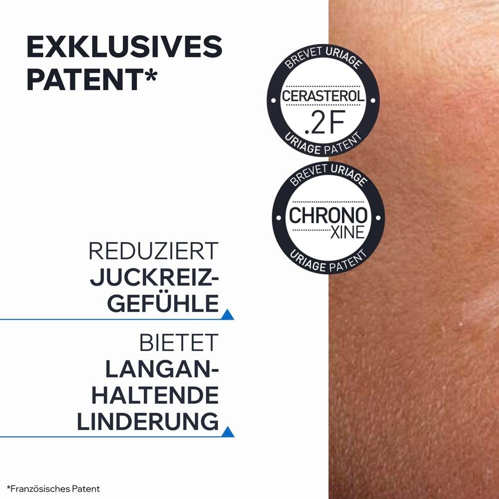 Text: Exklusives Patent. Reduziert Juckreiz-Gefühle. Bietet langanhaltende Linderung. Cerasterol. Chronoxine.