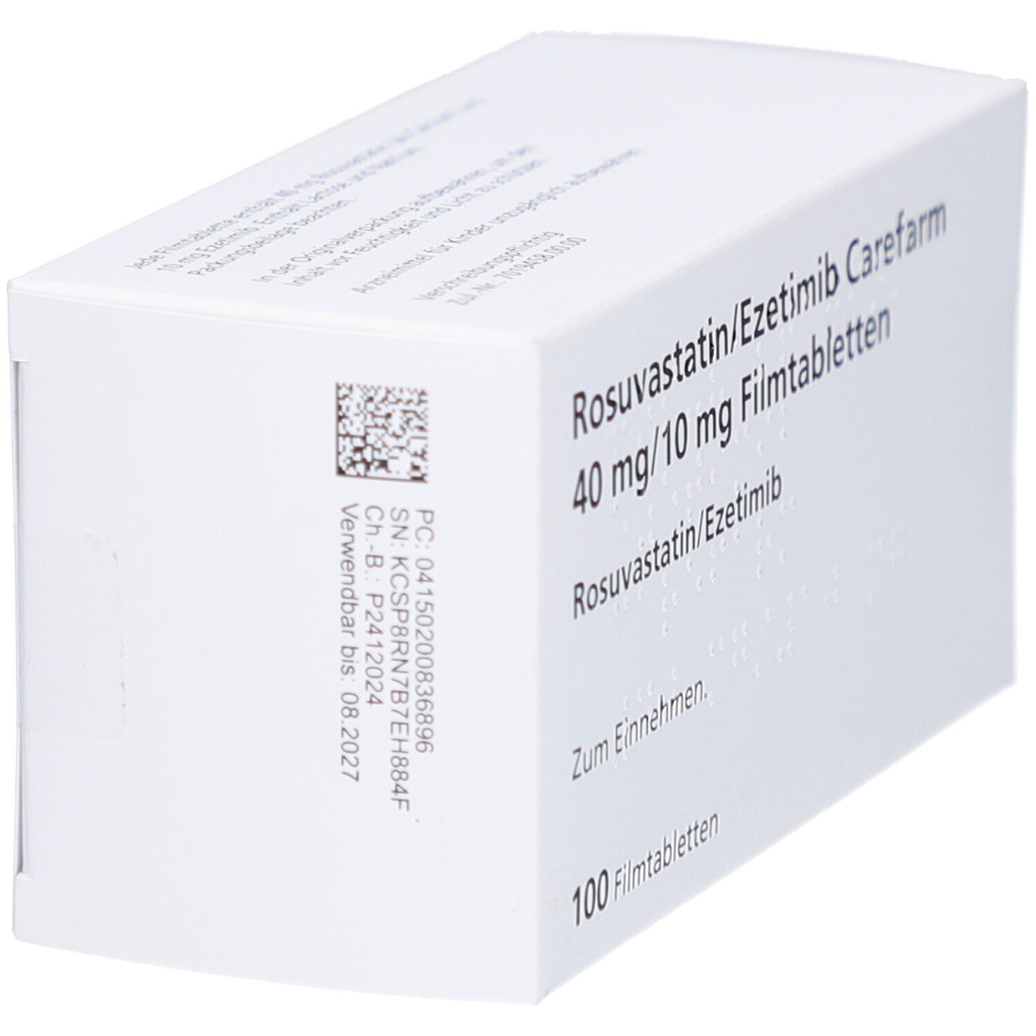 Schräg gestellte Arzneimittelverpackung. Produktname und Dosierung sind sichtbar. Enthält 100 Filmtabletten. Text in deutscher Sprache.